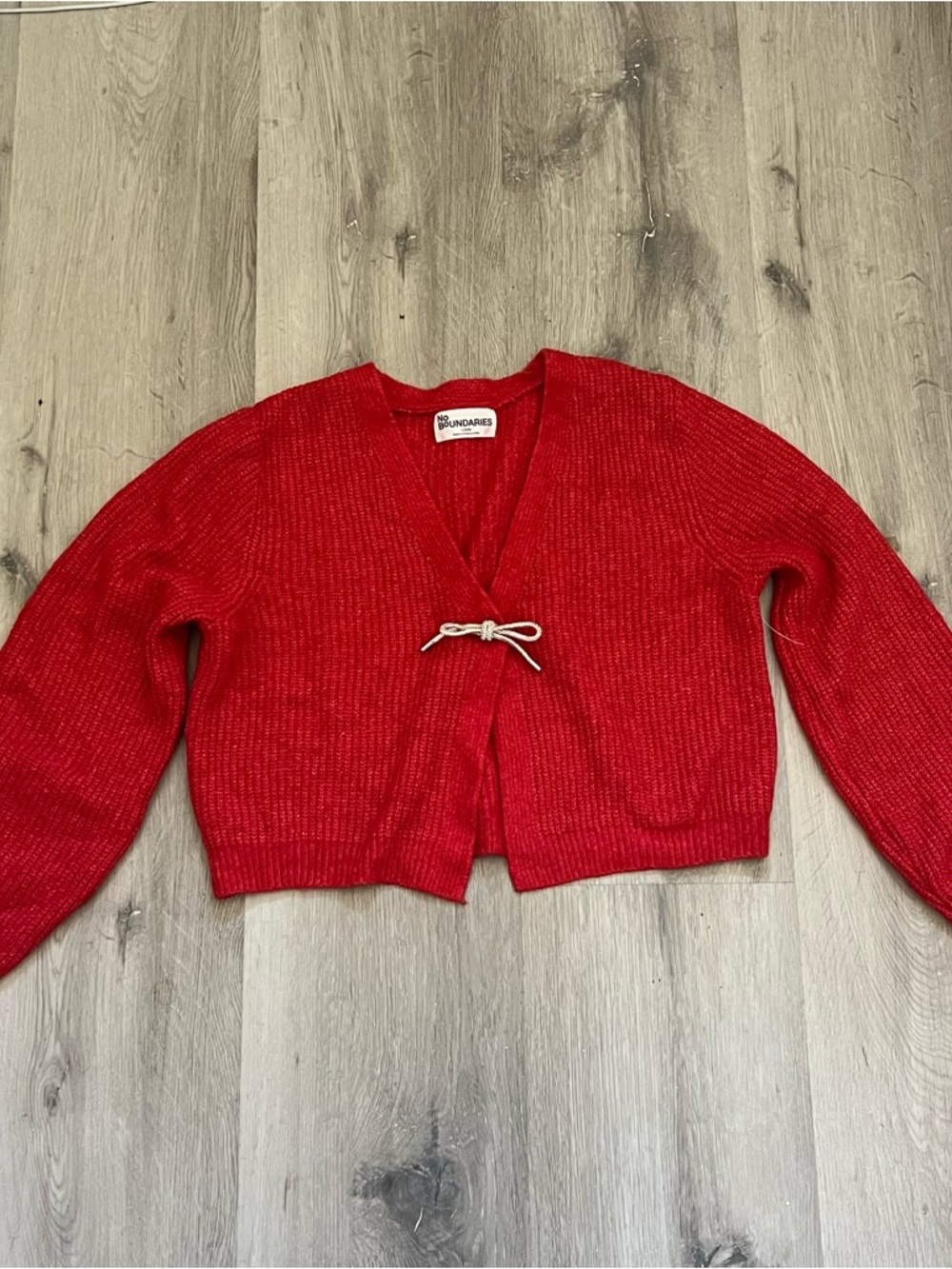 No Boundaries Red Cropped Tie-Front Cardigan